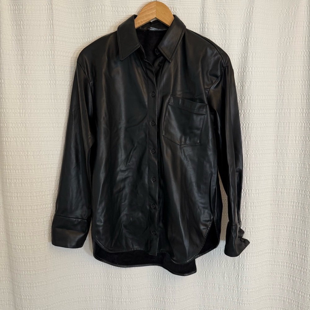 Zara Faux Leather Overshirt Jacket S 3715/301 outerwear coat shirt shacket